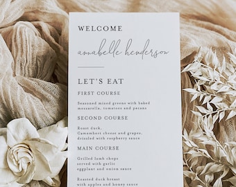 Menu with Guest Name, Minimalist Wedding Menu Template, Menu Name Card, Wedding Menu Place Card, Wedding Rehearsal Dinner Menu Card #vmt710