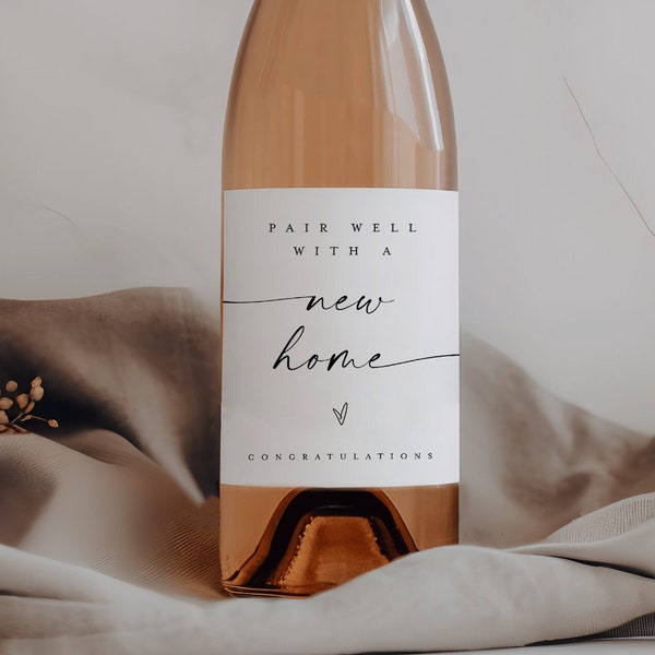 Housewarming Wine Label Template, Edit With Templett, Download, Pairs Well With New Home, 100% Editable Text, First Home, House Warming #f37