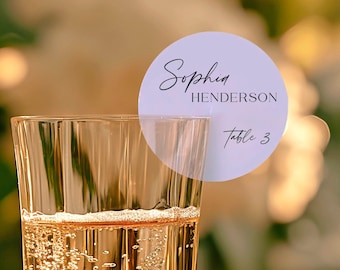 Champagne Glass Tags for Wedding, Champagne Glass Circle Place Cards Template, Bridal Shower Champagne Place Cards, Round Place Cards #f48