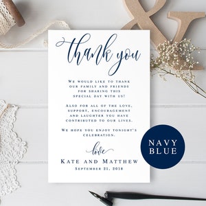 Wedding thank you Navy template Wedding thank you notes Printable templates Editable navy thank you template Thank you wedding cards #vm13