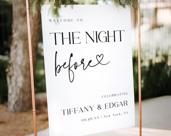 Letrero de bienvenida impreso y enviado para la cena de ensayo, letrero para la noche anterior a la boda, letrero personalizado para la cena de ensayo de la boda.