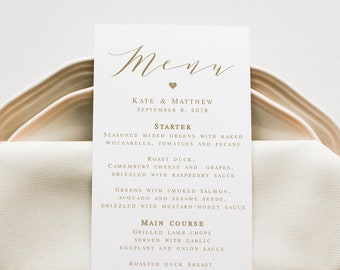Template Menu Card, Formal Wedding Dinner, Instant Download, Fully Editable, Personalized, Reception Table Decor, Gold, Chic, Boho #vmt3211
