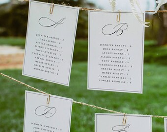 Alphabetical Seating Chart Cards, Minimalist Wedding Hanging Seating Chart Card, Table Seating Chart Cards, Wedding Seating Plan Cards#f45