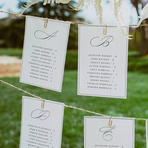 Schede con schema dei posti a sedere in ordine alfabetico, Schede con schema dei posti a sedere sospese per matrimoni minimalisti, Schede con schema dei posti a sedere al tavolo, Schede con schema dei posti a sedere per matrimoni #f45