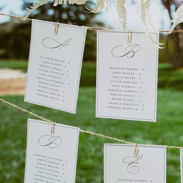 Alphabetical Seating Chart Cards, Minimalist Wedding Hanging Seating Chart Card, Table Seating Chart Cards, Wedding Seating Plan Cards#f45