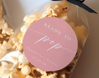 Etiqueta para baby shower "Listo para explotar", etiqueta o pegatina para recuerdo de palomitas de maíz, etiqueta para baby shower "A punto de explotar", etiquetas rosas para recuerdos de baby shower de niña #f41
