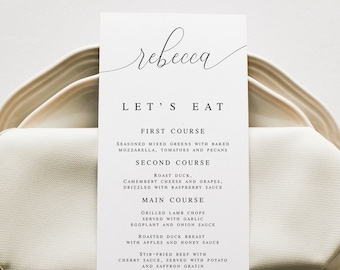 Menu with Guest Name, Minimalist Wedding Menu Template, Menu Name Card, Wedding Menu Place Card, Wedding Rehearsal Dinner Menu Card #vmt12