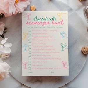 Bachelorette Scavenger Hunt Template, Pink and Red Bachelorette Scavenger Hunt Hen Party Game Hand Drawn Bachelorette Party Activities #c97p