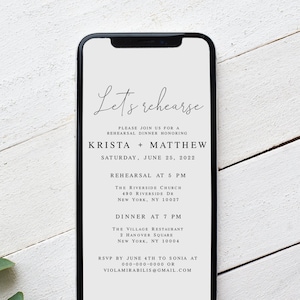 Electronic Wedding Rehearsal Dinner Invitation Template, Evite, Text Message Invite, Cell Phone, Eco Friendly, Paperless, Digital #vmt710