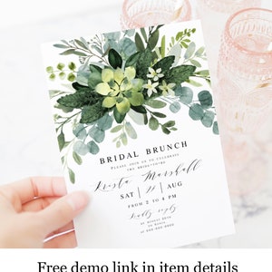 Templett Bridal Brunch Invitation Template, 100% Editable text, Instant download, Printable, Garden Shower Invite, Foliage, Leaves #vmt3121