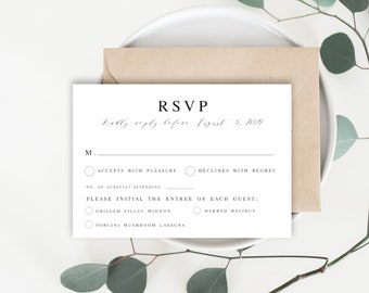 Simple RSVP wedding template Rehearsal dinner invitation insert card Enclosure Kindly response Templett Instant download Reply by #vmt310