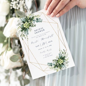 Succulent Bridal Shower Invitation, Gold Geometric, 100% Editable, Instant Download Invite, Try before you buy, Printable, Templett #vmt3321