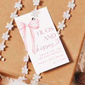 Hugs And Kisses Tags For Baby Shower, Minimalist Baby Shower Tag Template, Instant Download, Thank You Favor Tags, Showering With Love #b14