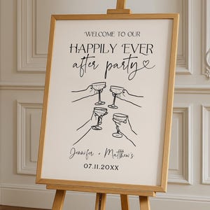 Happily Ever After Wedding Welcome Sign, Minimalist Printed Wedding Sign, Custom Reception Sign with Names and Date, Modern Wedding Decor