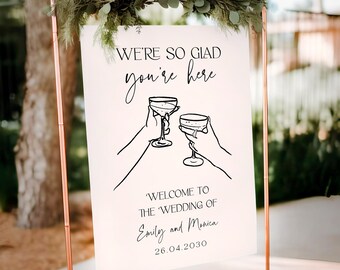 Hand Drawn Wedding Welcome Sign, Glam Retro Vintage Wedding Welcome Poster, Scribble Wedding Welcome Signs, Trendy Wedding Shower Sign #c97