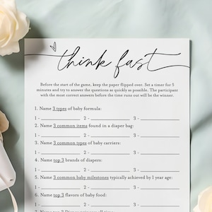 Think Fast Baby Shower Game, Think Fast Game, Minimalist Baby Shower Game Template, Baby Shower Trivia Game, Digital Download Game diy #f38