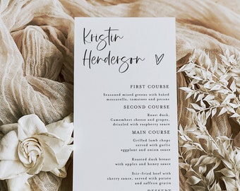 Menu with Guest Name, Minimalist Wedding Menu Template, Menu Name Card, Wedding Menu Place Card, Wedding Rehearsal Dinner Menu Card #f49