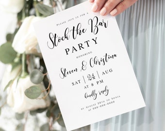 Rustic Wedding Shower Invitation Template, 100% Editable, Stock The Bar, Couples Party, Templett, Print at Home Invite, Modern, DIY #vmt5125