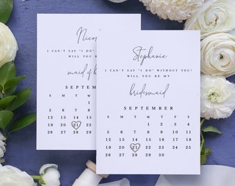 Printable Calendar Proposal Card Template, Will You Be My Bridesmaid Set, Save The Date, Templett, Instant download, Minimalist, DIY #vmt710