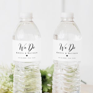 Water Bottle Wrapper, We Do Label Template, Personalized Favor Sticker, Templett, Wedding Guest Gift Ideas, Any Color Text & Heart #vmt5111