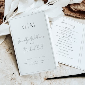 Monogram program template Folded wedding program template Folded wedding program printable Folded wedding programs Instant download #vmt710m