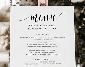 Wedding Menu Sign Template, INSTANT DOWNLOAD, 100% Editable, Printable Menu  Card and Poster Board, 4 Sizes: 5x7, 16x20, 18x24, 24x36 #CHM-04