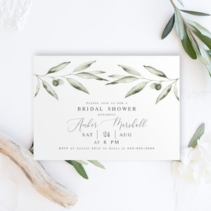 Italian Bridal Shower invitation template Self-Editing DIY Dusty Greenery invite printable Templett Instant download Olive Branches #vmt9113