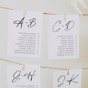 Alphabetical Seating Chart Cards, Minimalist Wedding Hanging Seating Chart Card, Table Seating Chart Cards, Wedding Seating Plan Cards #f38