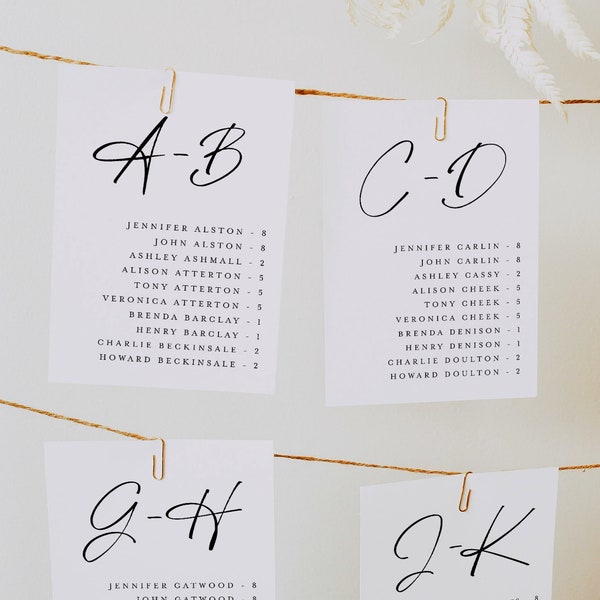 Alphabetical Seating Chart Cards, Minimalist Wedding Hanging Seating Chart Card, Table Seating Chart Cards, Wedding Seating Plan Cards #f38