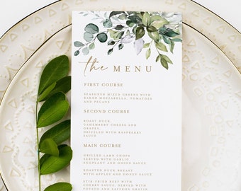 Dinner Party Menu template, Wedding Rehearsal, Bridal Brunch Decor, Instant download, Printable, Templett, Greenery Frame, Garden #c80