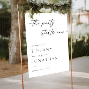 The Party Starts Now Zeichen, Modernes Hochzeit Willkommensschild Vorlage, Minimalistisches Hochzeit Willkommensschild, The Party Starts Now Hochzeitsschild #f37