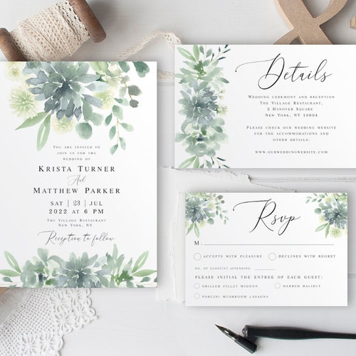 Succulent Wedding Invitation Template Invite With Photo - Etsy