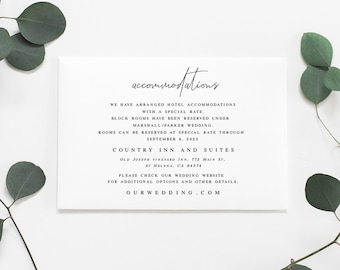 Accommodation card Wedding invitation insert Digital Download Accommodations Templett Enclosure Template Customizable Self-Editing #vmt810
