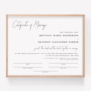 Moderne Kalligraphie, Heiratsurkunde, Hochzeitsandenken, DIY Hochzeitsgeschenk, 100% Bearbeitbarer Text #vmt810