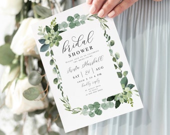 Greenery Invitation, Bridal Shower Template, Templett, Instant download Invite, Succulent, Foliage, Garden, Plant, Eucalyptus, Boho #vmt4121