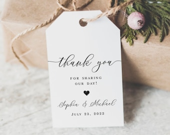 Calligraphy Favor Tags Template, 100% Editable, Thank You Tag For Wedding Guest Gift, Downloadable, Templett, Create Multiple, Heart #vmt410