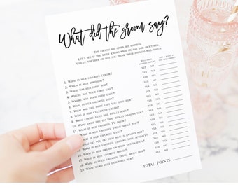 Editable Bridal Shower Games Card Template, What Did The Groom Say, Quiz, Wedding Couples, Bachelorette, Hens Party Activities DIY #vmt210