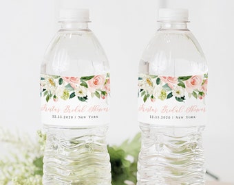 Templett vattenflaska, etikettmall, anpassat klistermärke för brudfest, möhippa, brunch, möhippa, dekoration för möhippa, rosa, blush, persikavit #vmt463