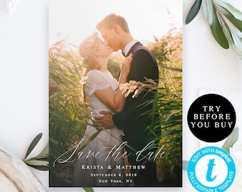 Save the date photo template Printable Wedding Date Announcement Photo save the date template Wedding save the date card Templett DIY #vm121