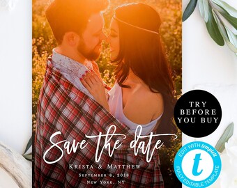 Modèle photo réservez votre date DIY, réservez votre date Modèle photo réservez votre date Faire-part de mariage Photo réservez votre date imprimable #vm91