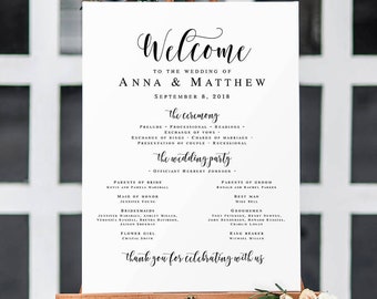 Large wedding program sign Wedding templates Welcome wedding sign template Wedding poster program Editable program board DIY program #vm31