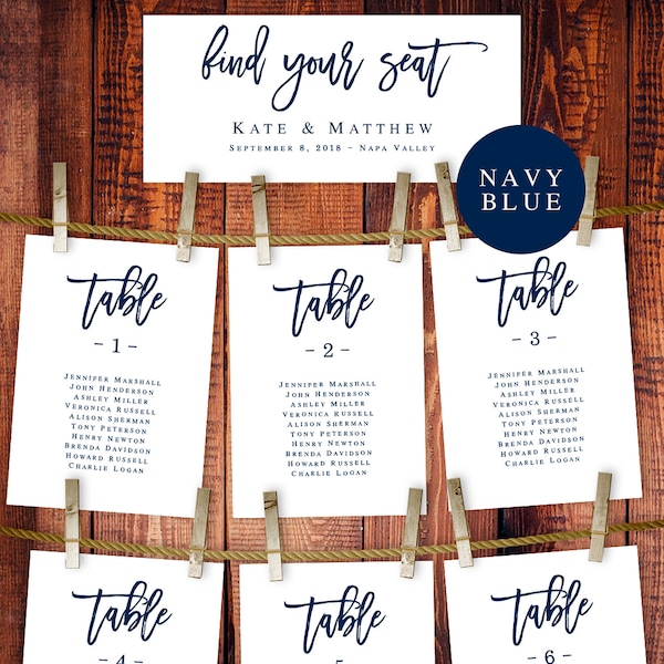 Seating plan wedding Nautical seating plan template Wedding seating plan printable Navy seating chart cards Navy blue seating chart #vm93