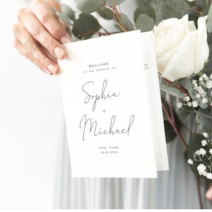印刷可能なプログラム テンプレート、折りたたみ式、結婚式、テンプレート、即時ダウンロード、編集可能な式次第、シンプル、スカンジナビア #vmt710