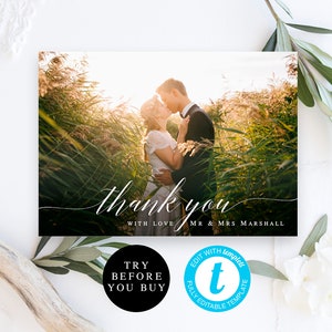 Wedding photo thank you card Photo thank you card Instant download Thank you card template wedding Thank you card template with photo vm51 image 1