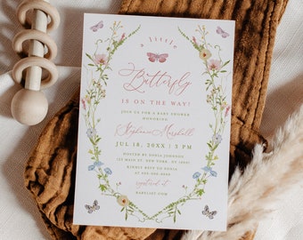 Butterfly Baby Shower Invitation, A Little Butterfly Is On Her Way, Butterfly Baby Shower Invitation Girl Wildflower Baby Shower Invite #c95
