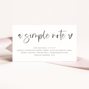 Minimalistische Beilegekarte, Hochzeitseinladung Einlegekarte Vorlage, Brautparty Einlegekarte, Babyparty Einlegekarte, Nur eine Notiz, Info #f49