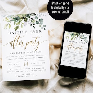 Happily Ever After Party Invitation, Reception Party Invitation Template, Modern Wedding Elopement Announcement Card, Reception Invite #f41