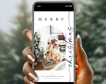 Merry Christmas-e-kaartsjabloon, elektronisch, boogfoto, 100% bewerkbare tekst, digitaal, iPhone, milieuvriendelijk, download, aangepast #f37