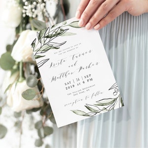 Modelo de convite de casamento Folhas de Oliveira para impressão, convite digital personalizado, estilo Toscana, Boho, download instantâneo, Espanha, faça você mesmo #vmt3115