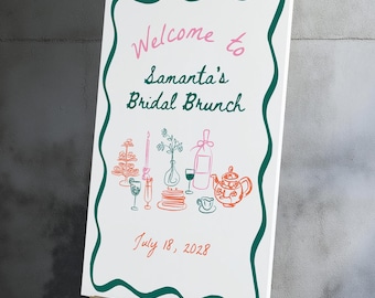 Personlig välkomstskylt för brudbrunch: Handritad bröllopsduschdekor